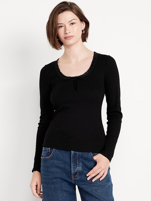 Image number 1 showing, Scoop-Neck Long-Sleeve Ribbed Top