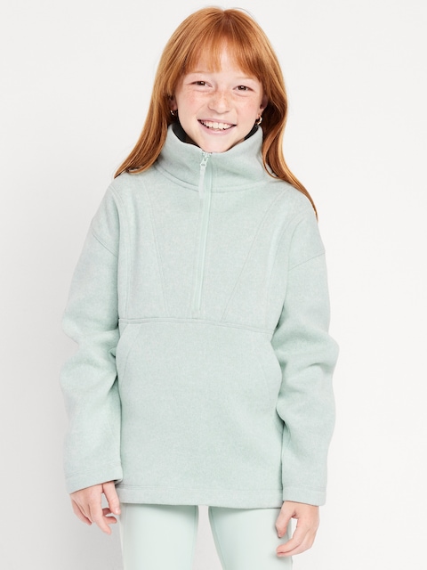Sweater-Fleece Quarter-Zip Tunic for Girls - Seafoam