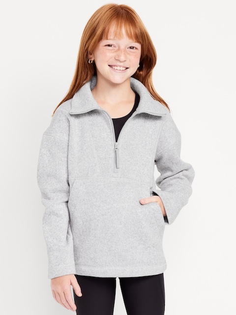 Sweater-Fleece Quarter-Zip Tunic for Girls - Light Heather Gray