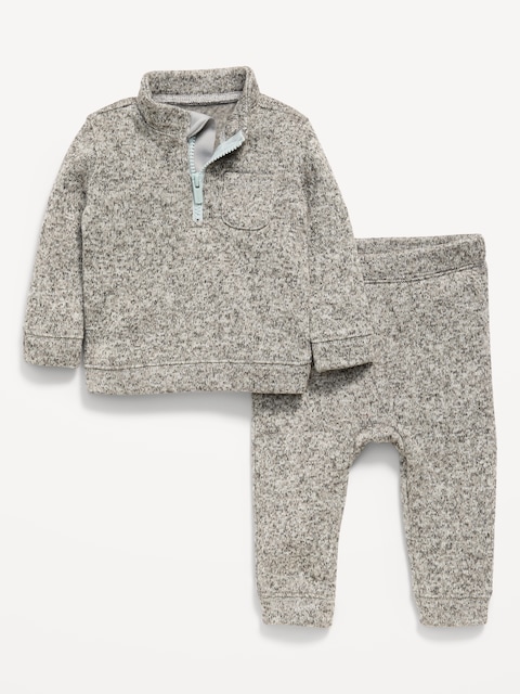 Sweater-Fleece Half-Zip and Pants Set for Baby - Heather Gray