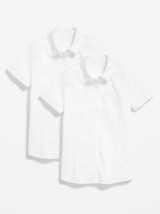 L'image numéro 1 présente Chemisier d’uniforme scolaire à manches courtes en popeline pour fille (paquet de 2)