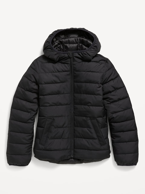 Water-Resistant Narrow-Channel Puffer Jacket for Girls - Black Jack