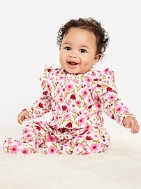 Image number 1 showing, 2-Way-Zip Sleep & Play Ruffle-Trim Footed One-Piece for Baby