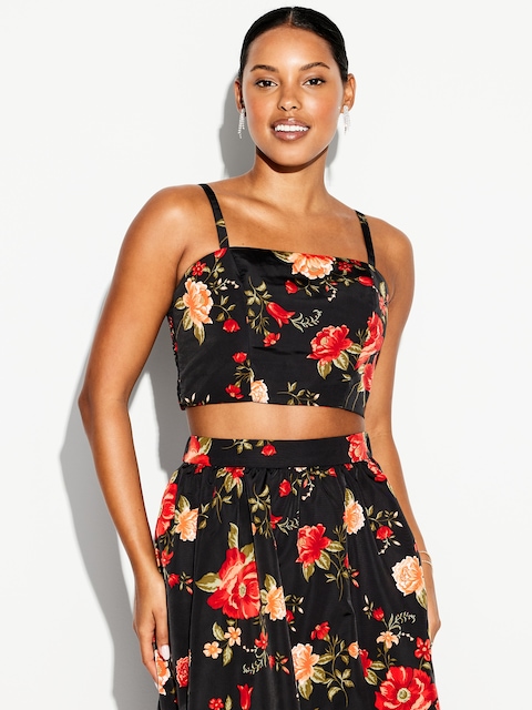 The Occasion by Old Navy Taffeta Cropped Tank Top - Red Floral