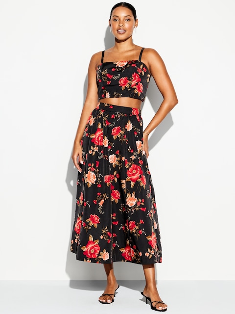 The Occasion by Old Navy High-Waisted Taffeta Midi Skirt - Red Floral