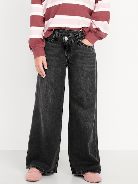 Jean à ceinture croisée coupe très généreuse à jambe large pour fille
