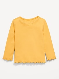 Image number 1 showing, Long-Sleeve Lettuce-Edge Ribbed T-Shirt for Toddler Girls