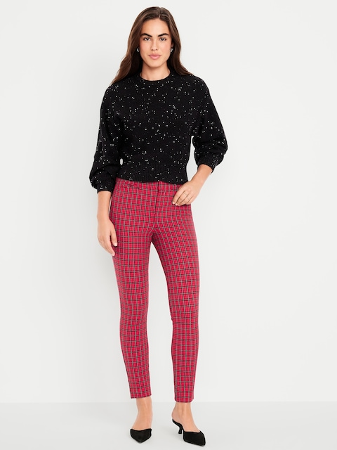 High-Waisted Pixie Skinny Ankle Pants - Red Plaid