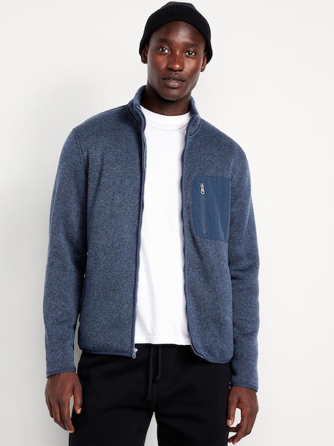 Sherpa-Lined Fleece-Knit Jacket