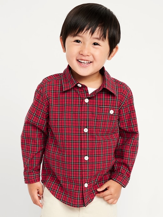 Image number 1 showing, Long-Sleeve Plaid Poplin Pocket Shirt for Toddler Boys