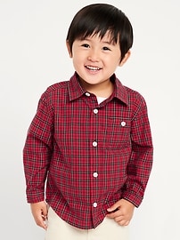 Image number 1 showing, Long-Sleeve Plaid Poplin Pocket Shirt for Toddler Boys