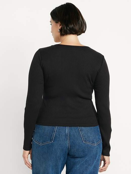 Image number 7 showing, Lace-Trim V-Neck Ribbed Top