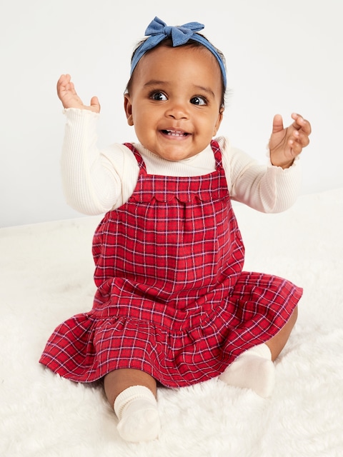 Ensemble haut à col montant et robe à carreaux pour bébé