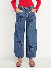 Image number 1 showing, Printed Super Baggy Barrel-Leg Jeans for Girls