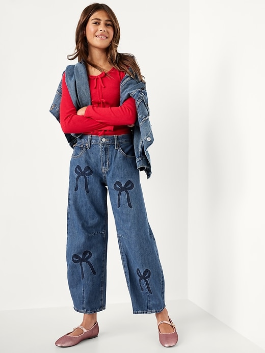 Image number 3 showing, Printed Super Baggy Barrel-Leg Jeans for Girls