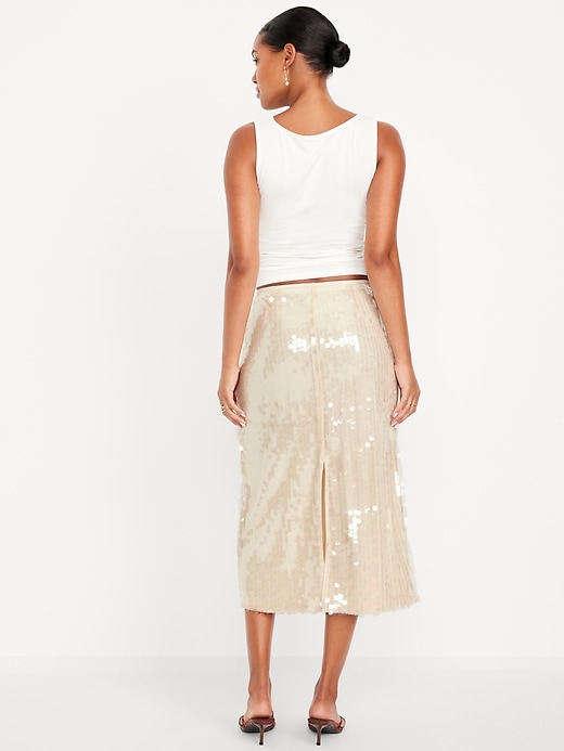 L'image numéro 2 présente Jupe droite mi-longue à taille haute à paillettes