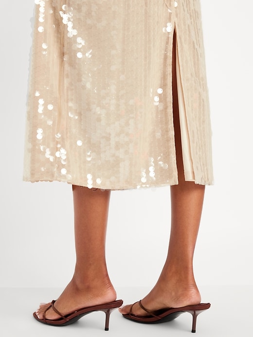 L'image numéro 5 présente Jupe droite mi-longue à taille haute à paillettes