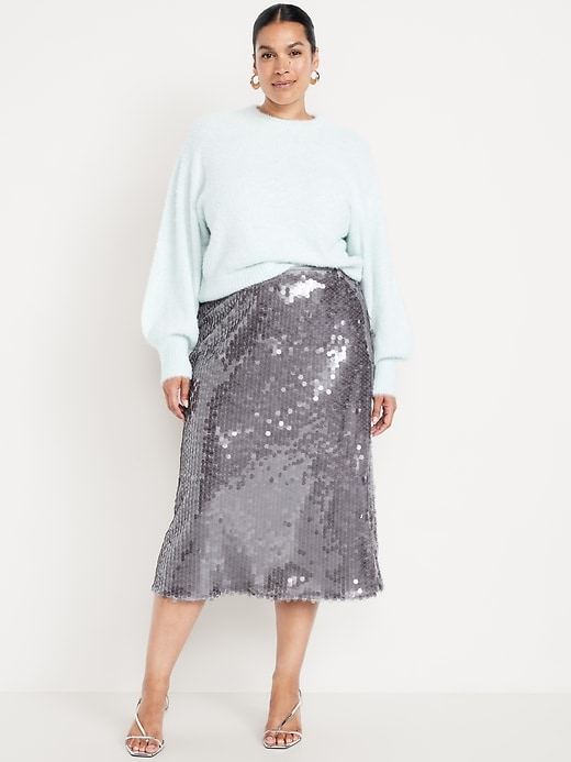 L'image numéro 8 présente Jupe droite mi-longue à taille haute à paillettes