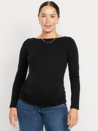 L'image numéro 1 présente T-shirt à encolure bateau à manches longues de maternité