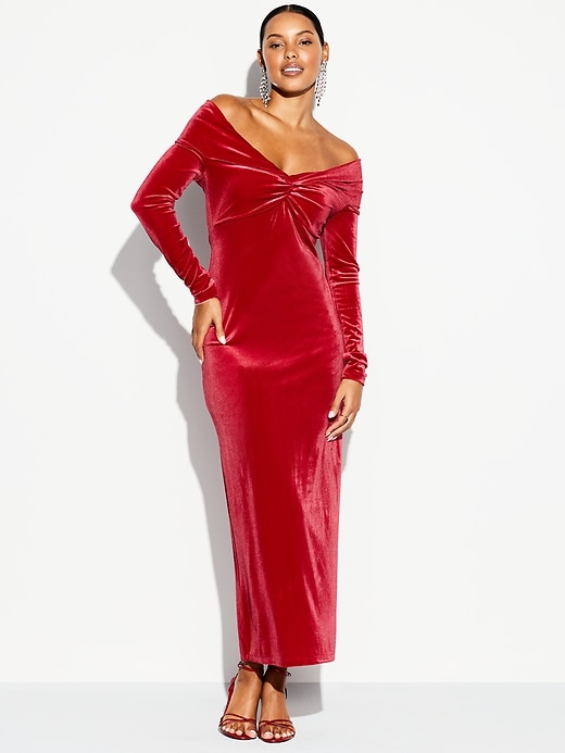 Image number 1 showing, The Occasion by Old Navy Velvet Off-Shoulder Maxi Dress