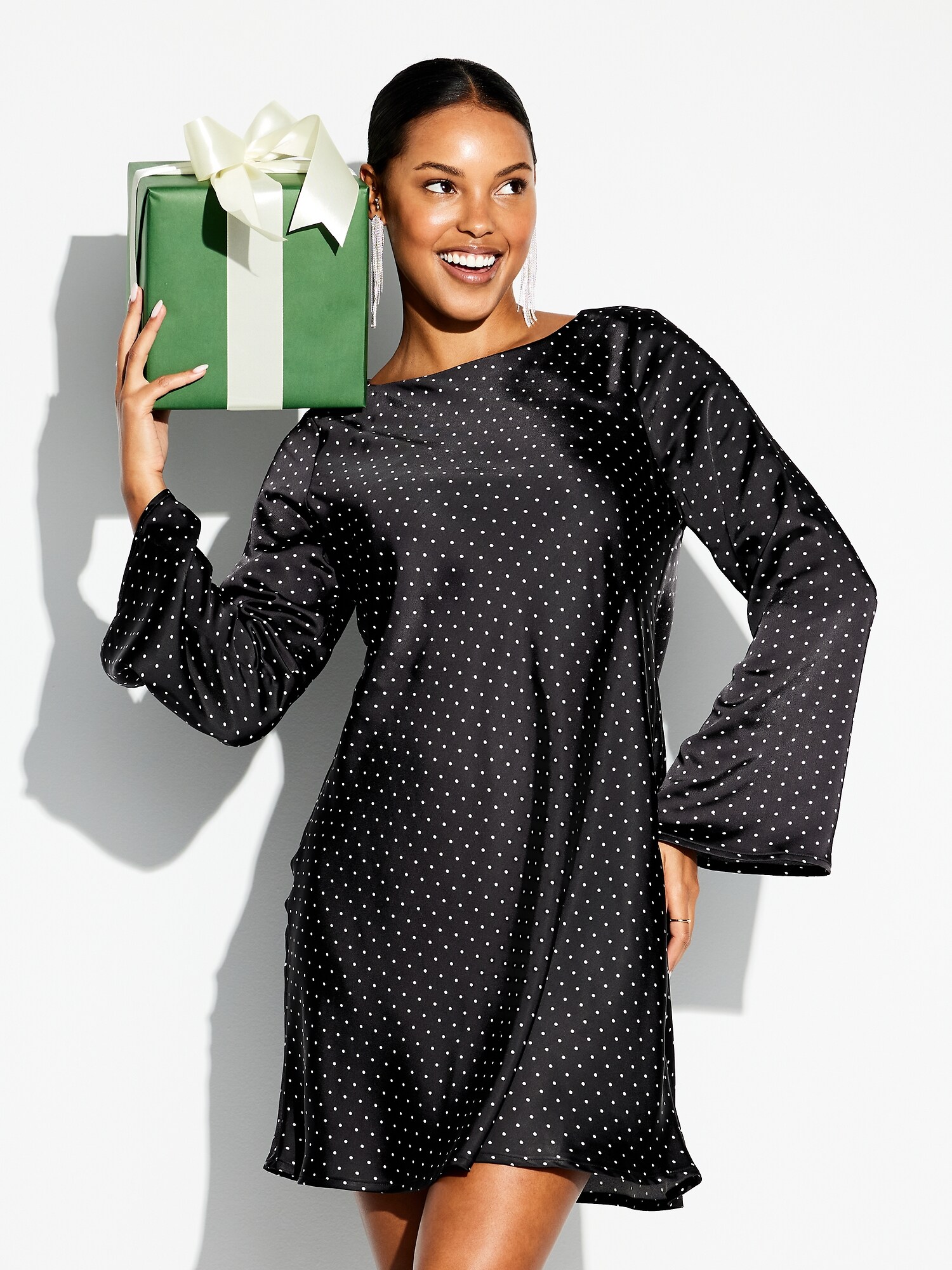 long sleeve low cut dress Black Ribbed Knit Plunge Neck Long Sleeve Midi Dress + Bralette