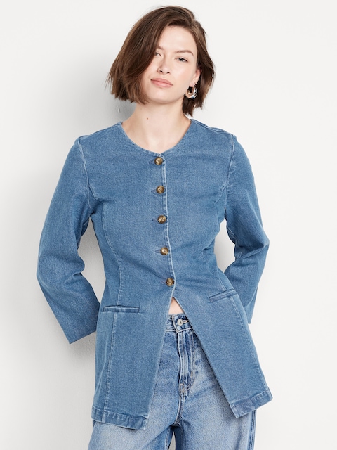 Blazer ajusté sans col en denim