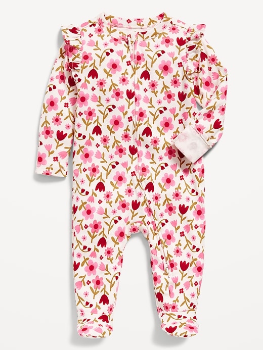 Image number 2 showing, 2-Way-Zip Sleep & Play Ruffle-Trim Footed One-Piece for Baby