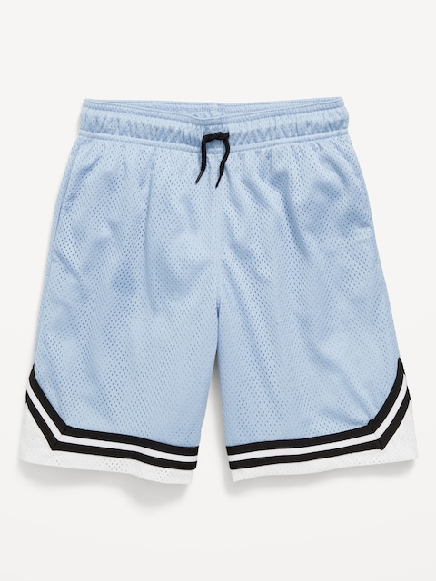Knee Length Mesh Basketball Shorts for Boys - Cashmere Blue