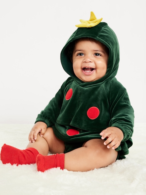 Barboteuse une-pièce « Holiday Tree » (Arbre festif) à capuchon unisexe pour bébé