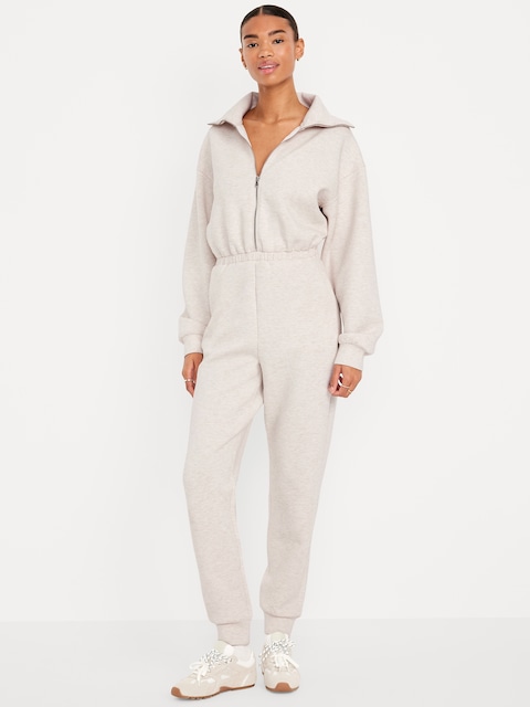 Bounce Fleece Zip Jumpsuit - Oatmeal Heather