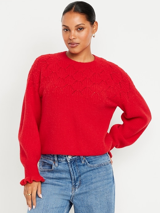 Image number 1 showing, Loose Crew-Neck Cropped Sweater