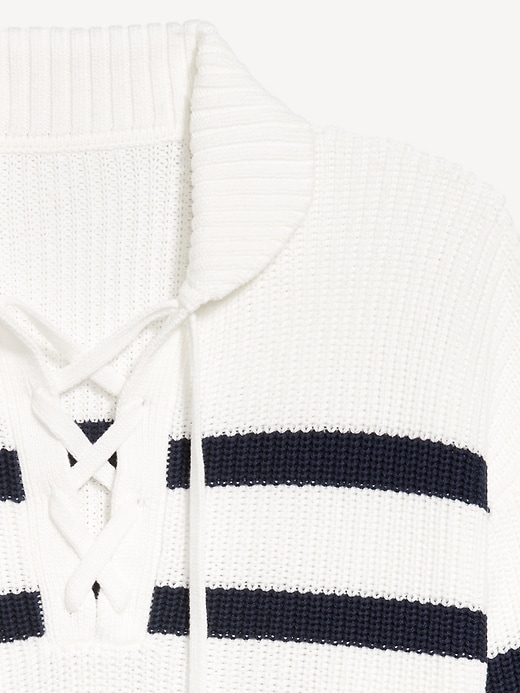 Image number 4 showing, Seaside Cotton Lace-Up Collar Sweater