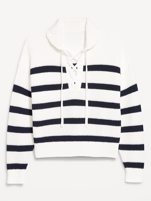 Image number 3 showing, Seaside Cotton Lace-Up Collar Sweater