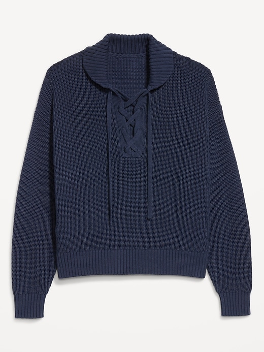 Image number 4 showing, Seaside Cotton Lace-Up Collar Sweater
