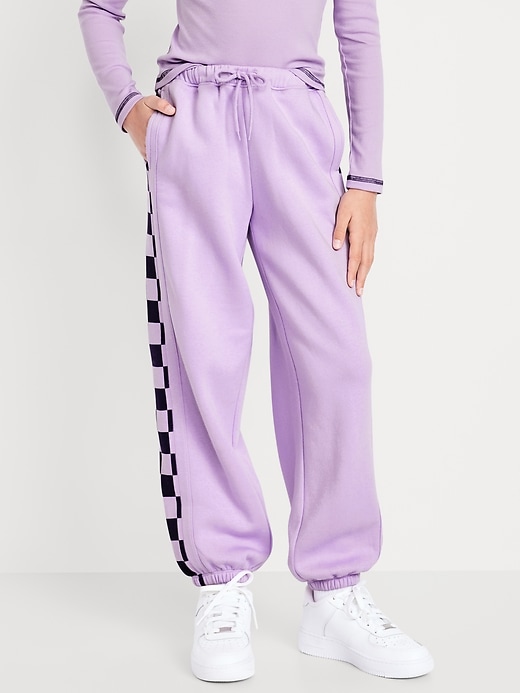 L'image numéro 1 présente Pantalon de jogging en coton ouaté coupe généreuse à taille haute pour fille
