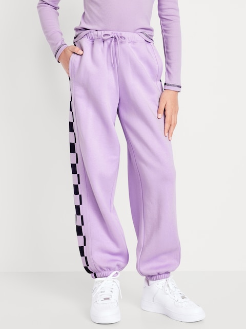 Pantalon de jogging en coton ouaté coupe généreuse à taille haute pour fille