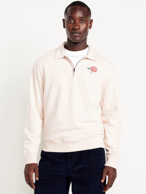 Collared Graphic Fleece Pullover - Cream (Rose)