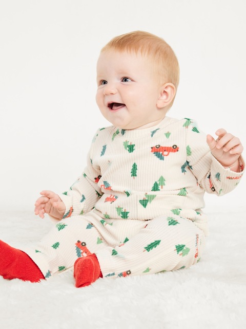 Ensemble de t-shirt à poche côtelé à motif et pantalon pour bébé