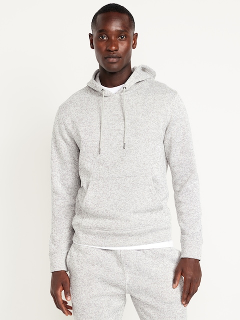 Fleece-Knit Pullover Hoodie - Gray Marl