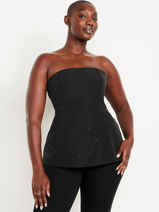 Image number 5 showing, Beaded Taffeta Peplum Tube Top