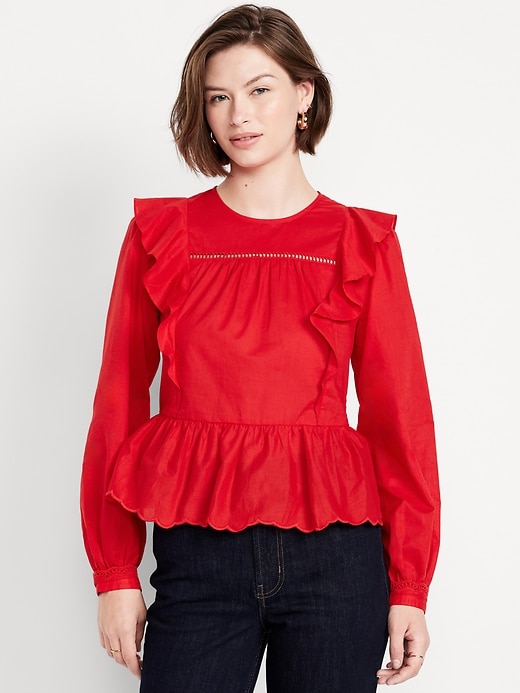 Image number 1 showing, High-Neck Ruffle Peplum Top