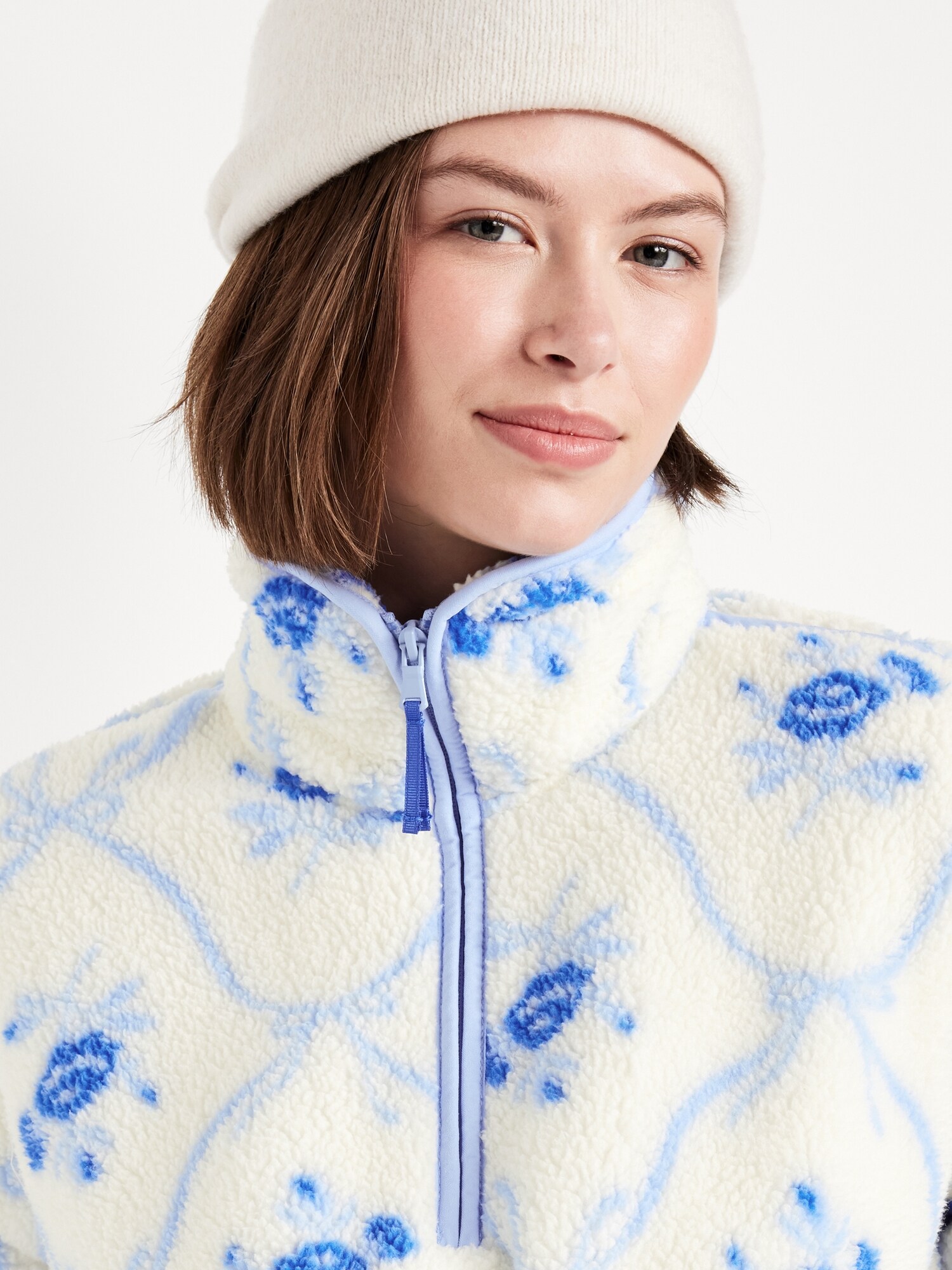 Printed Loose Sherpa Quarter-Zip Pullover | Old Navy