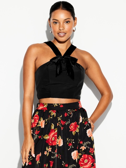 The Occasion by Old Navy Taffeta Cropped Halter Bow Top
