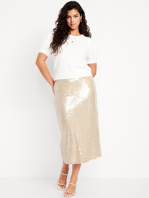L'image numéro 7 présente Jupe droite mi-longue à taille haute à paillettes
