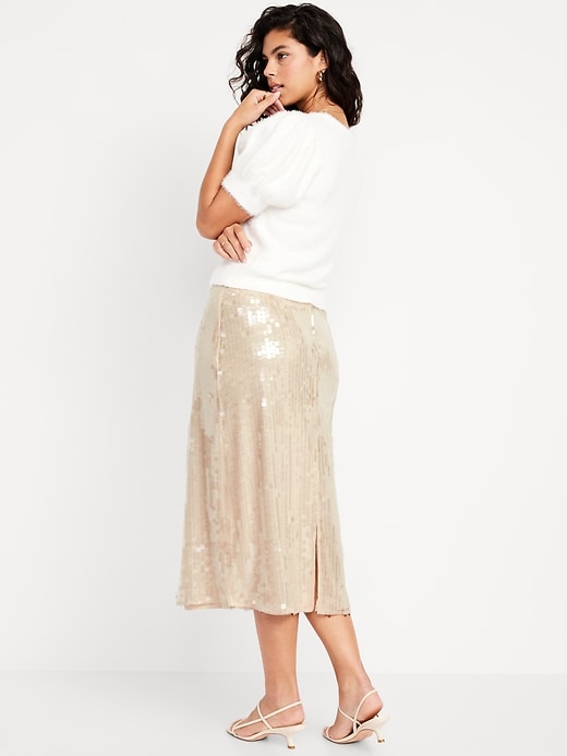 L'image numéro 8 présente Jupe droite mi-longue à taille haute à paillettes