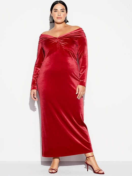 Image number 5 showing, The Occasion by Old Navy Velvet Off-Shoulder Maxi Dress