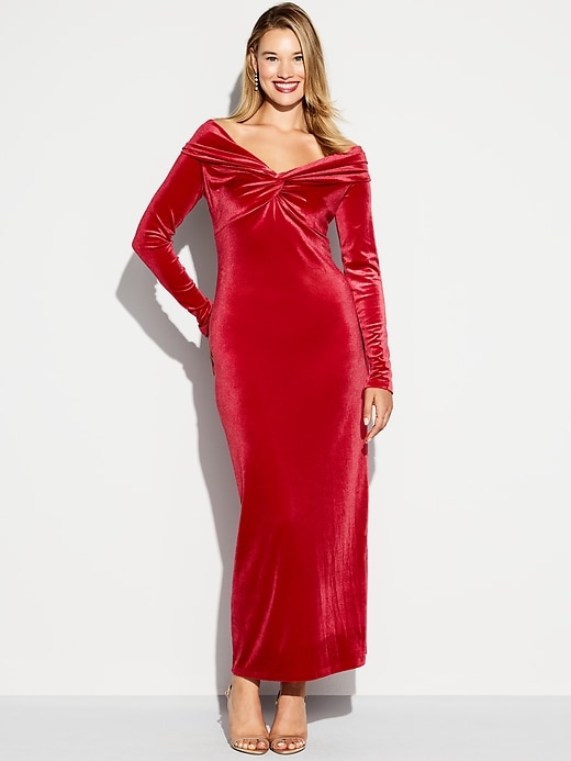 Image number 8 showing, The Occasion by Old Navy Velvet Off-Shoulder Maxi Dress