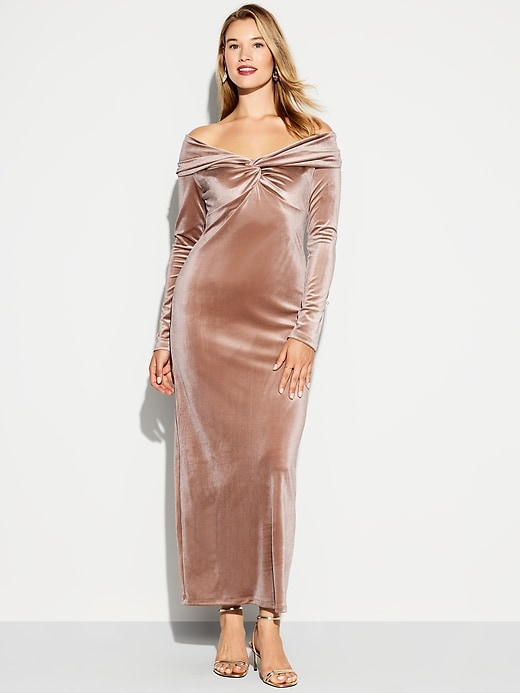 Image number 8 showing, The Occasion by Old Navy Velvet Off-Shoulder Maxi Dress