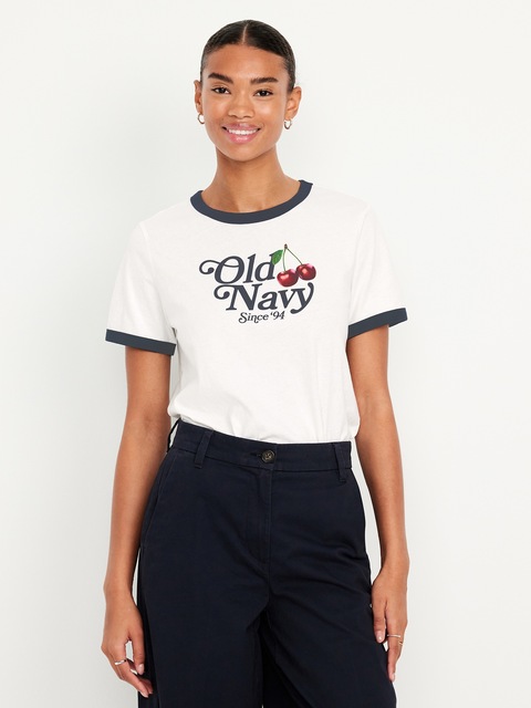 T-shirt passe-partout à bords contrastants avec logo et imprimé - Logo Et Cerises