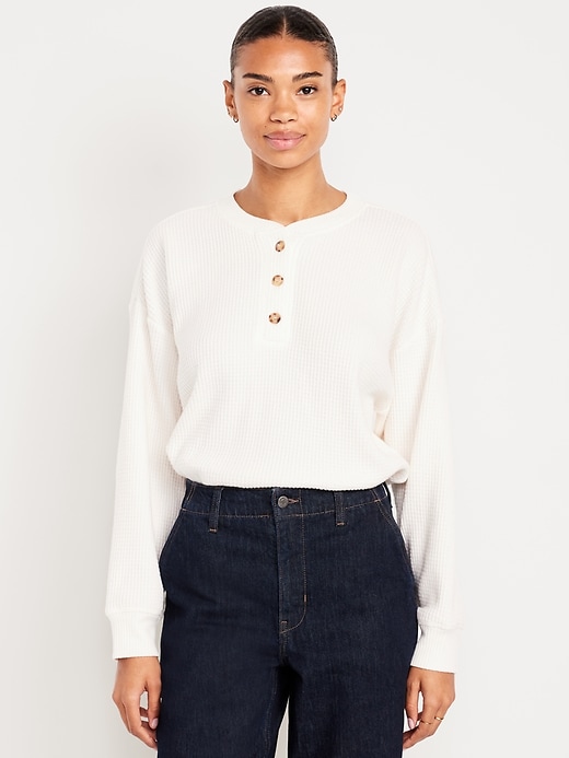 Image number 1 showing, Oversized Cozy Waffle Henley Top
